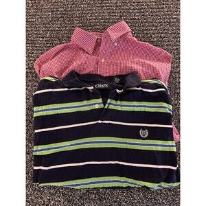 Lot Of 2 Chaps Short Sleeve Shirts. Pink Button Down Large. Blue/Green Polo XL